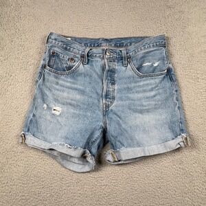 Levis Premium 501 'Big E' High Rise Light Wash Cut Off Denim Shorts Women's 32